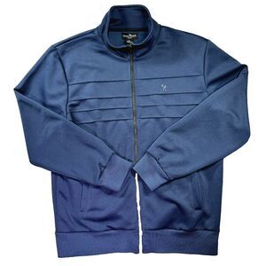 Marc Ecko Cut & Sew Jacket Mens Large Blue Full Zip Pleated Logo Streetwear Gorp